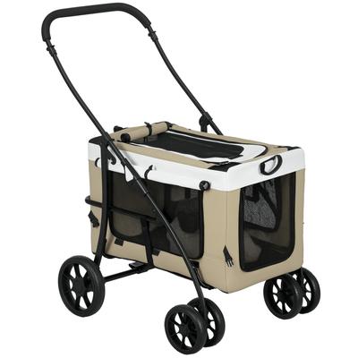 Dog Buggy Pet Buggy Dog Cart, Foldable, Removable Basket, 81 X 58 X 97.5 Cm, Black+Khaki+White