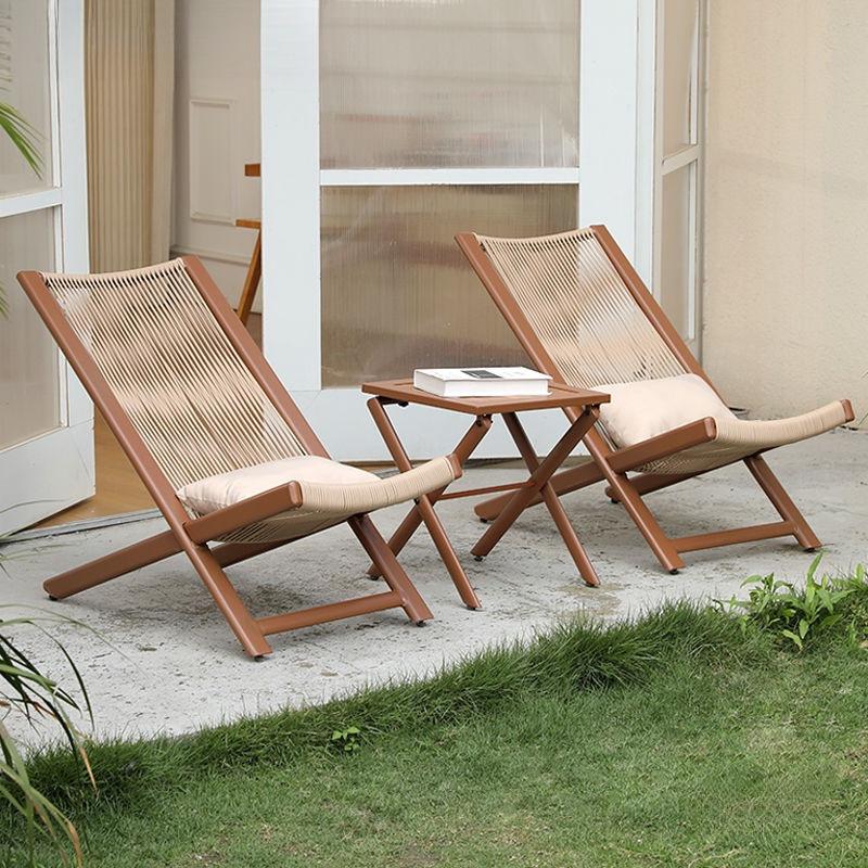 Compact Folding Rattan Balcony Set: 3-Piece Woven Table & Chairs for Indoor/Outdoor Use In Living Room or Bedroom