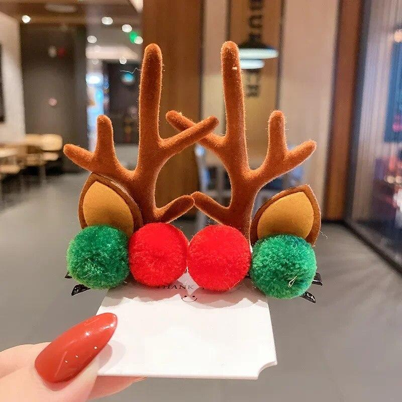 New Year Christmas Gift Kawaii Red Hair Pin Children Barrettes Bow Deer Santa Claus Kids Headwear Girls Kids Hair Accessories