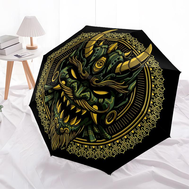 1pc Demon Mask Auto Open/close, All-Season Portable Folding Umbrella for Women & Men, Travel, Everyday, Formal Events - Compact Luxury Parasol, Outdoo