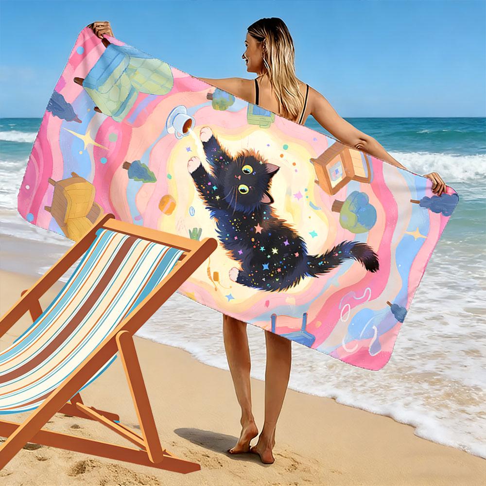 Cosmic Cat Fantasy Beach Towel A must-have beach towel for beach travel