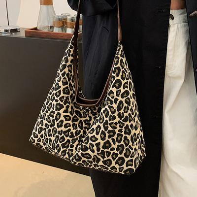 Korean Niche Tote Bag Women's New Leopard Print Canvas Bag Large Capacity College Student Underarm Bag for Class