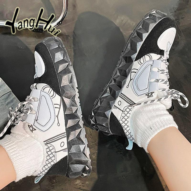 Women's Vulcanize Shoes Color Matching Lace Plus Velvet Thicken Keep Warm Retro Platform Leisure Sneakers 2024 New Winter