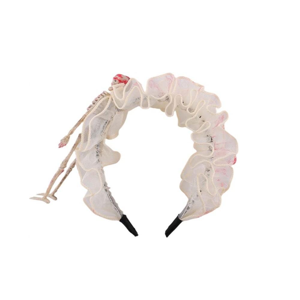 Fluffy Mesh Skull Hair Hoop Wide Brim Cosplay Headpiece Ghost Headwear Gothic Headband  Goth Girls белый