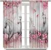 Horse Window Curtains, Western Wild Horses Under Cherry Curtains For Living Room,Country Style Rustic Farm Animal Horse Pink