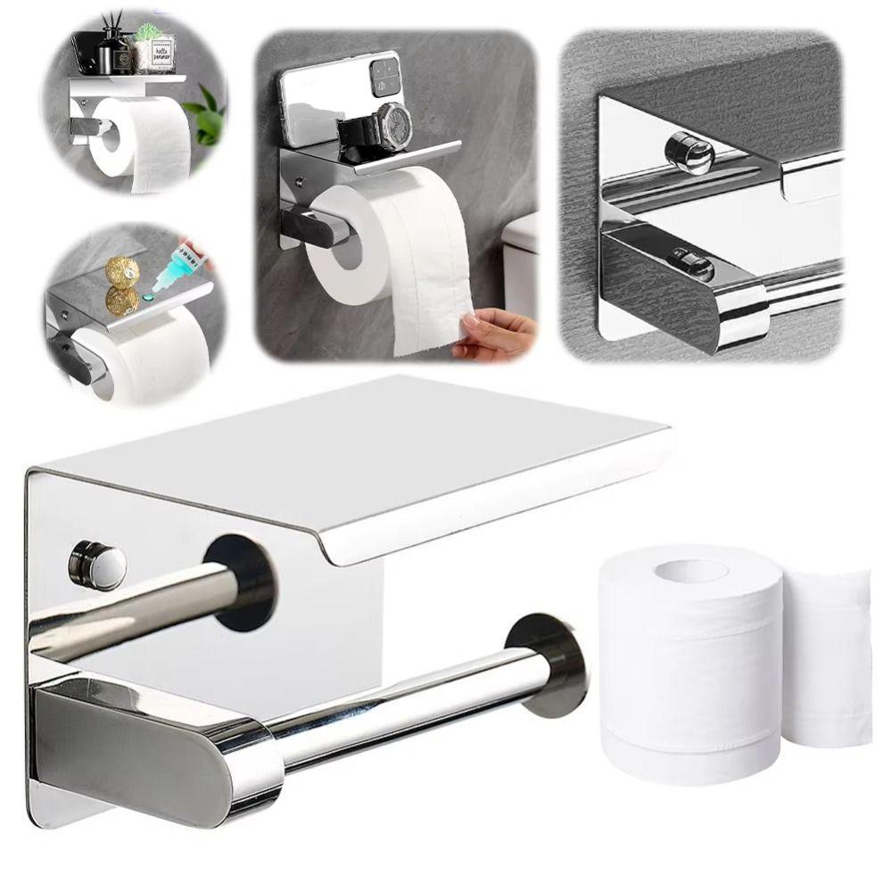 With Phone Holder Paper Towel Stand Wall Mounted Floating Paper Shelf Toilet Paper Holder  Bathroom