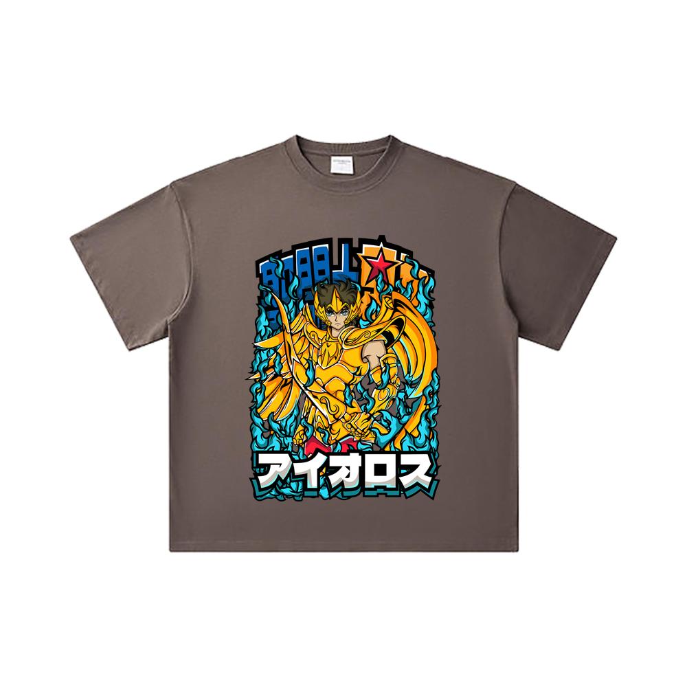 260 GSM Double Yarn 32 Count 100% Cotton Saint Seiya V12 Aiolos Print Unisex Heavy Cotton T Shirt
