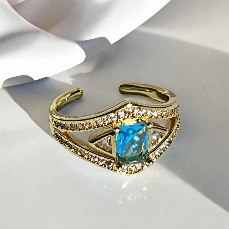 Lila Diamant Lila Romantischer Zirkon Geometrischer Öffnungsring Süße Coole Babes Y2K Nischen Design Leichter Luxus Farbiger Schatzring