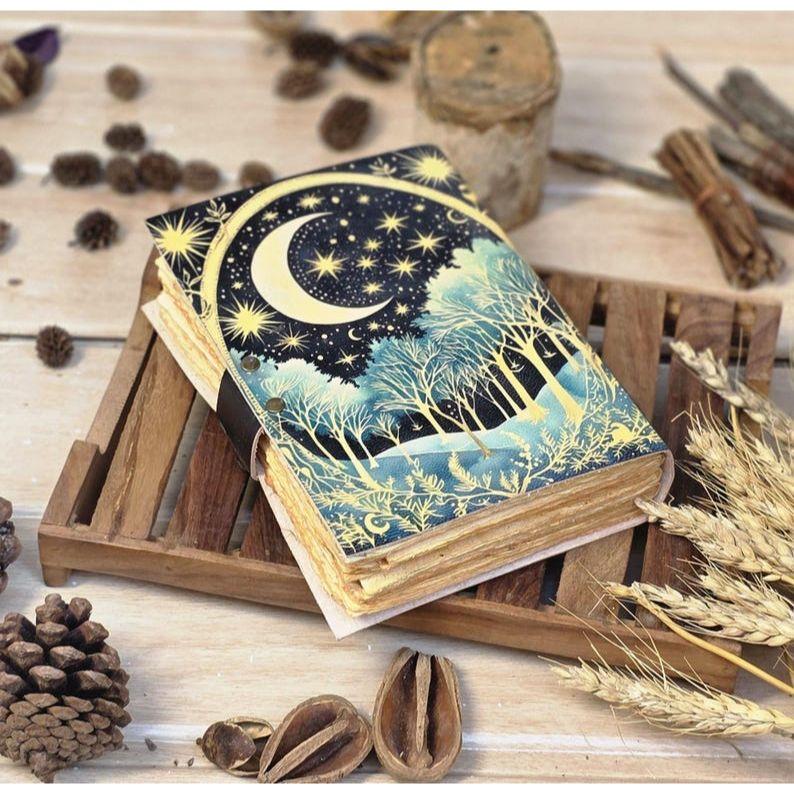 Grimoire Leather Journal, Print Tree of Life Journal, Blank Spell Book of Shadows Celestial leather journal Gifts For Him Her