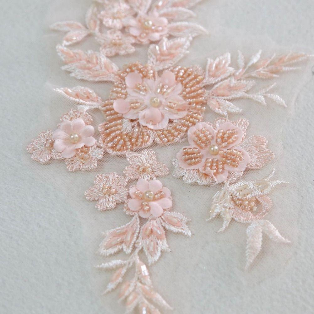 Beaded Lace Embroidered Floral Patches Mesh Fabric Iron On Floral Patches Repair Patches