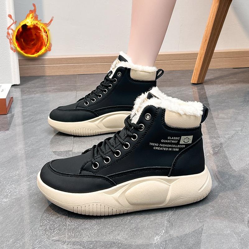 

Женские зимние ботинки на толстой платформе, повседневные нескользящие ботинки для ходьбы по щиколотку с подкладкой из искусственного меха, удобные теплые короткие ботинки на шнуровке для женщин 40 чёрный