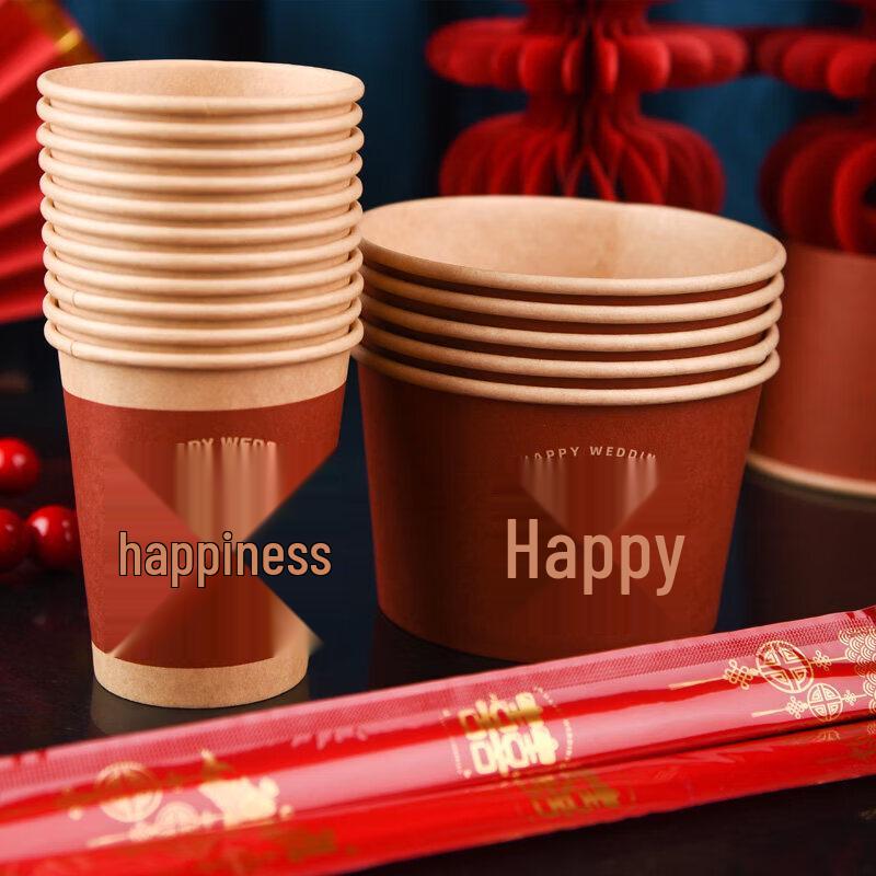 UOSO Disposable Red Wedding Banquet Paper Bowls Set