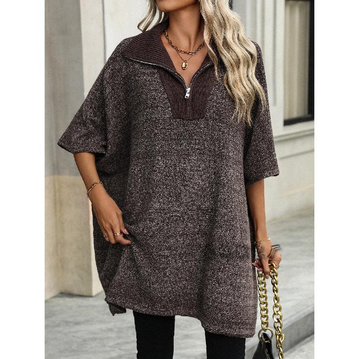 

2024 Осень/Зима Новая женская мода средней и длинной длины вязаный свитер с длинным рукавом и воротником-молнией XL коричневый