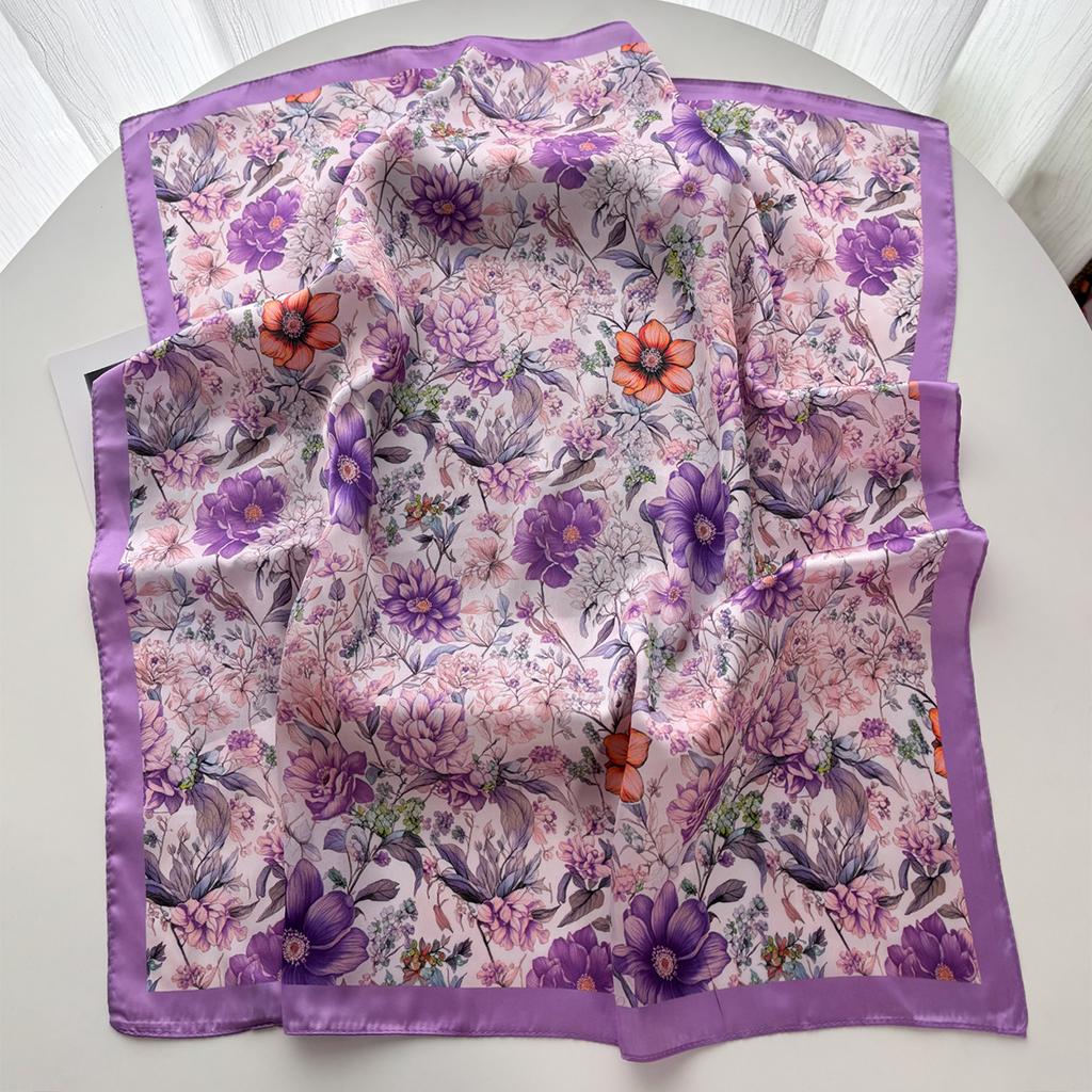 Elegant Women Square Scarf Silk Imitation Print Floral Neckerchief Bandana Foulard Lady Shawl Scarves Wrap Head Hair Band Ties
