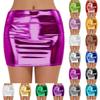 Jupe Moulante Brillant Extensible Couleur Unie pour Femme Sexy Taille Haute Crayon Jupe Out pour Fête Club