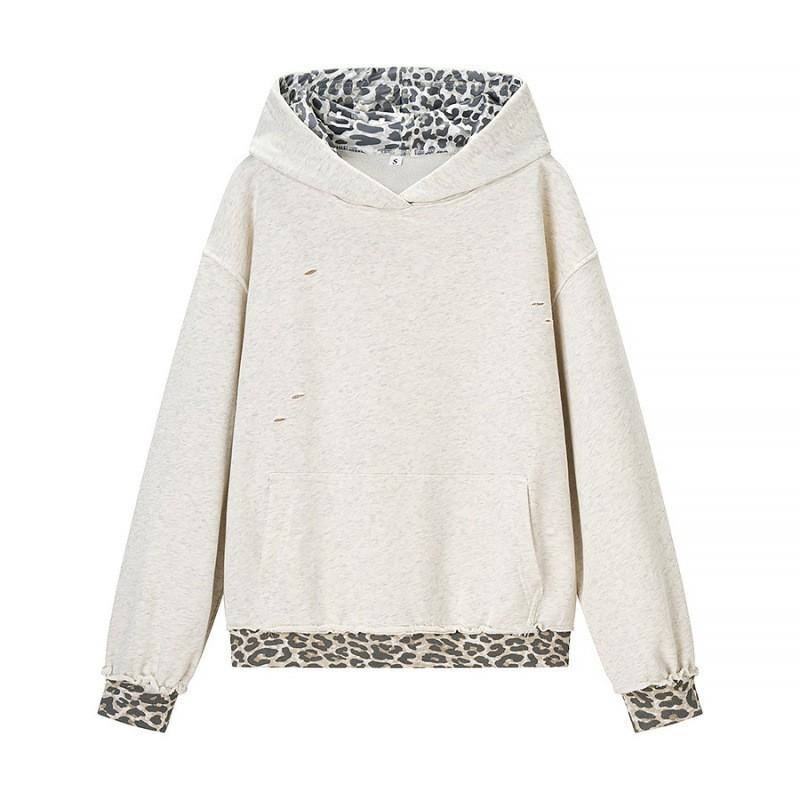 Womens Retro Leopard Print Hooded Sweatshirt Street Style Casual Top S M L