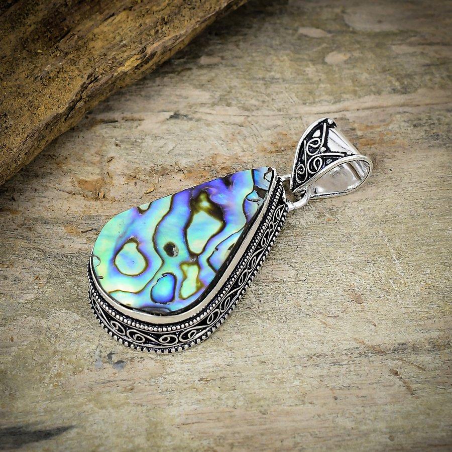 Abalone Shell Gemstone Handmade 925 Sterling Silver Jewelry Pendant 2.21" M-180