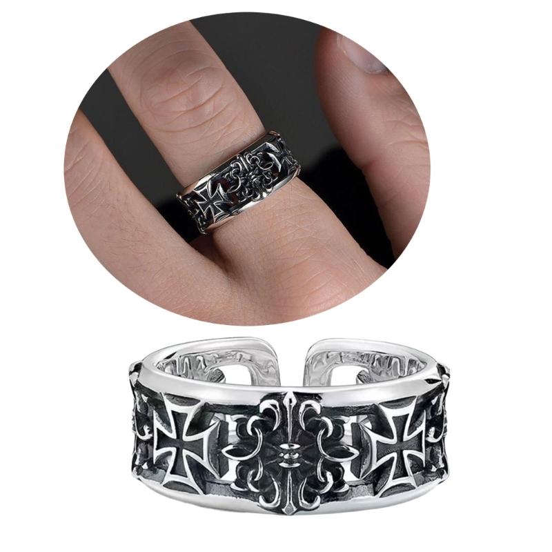 Trendy Hip Hop Crosses Rings for Men Adjustable Vintage Jewelry Copper Metal Gothic Punk Accessory