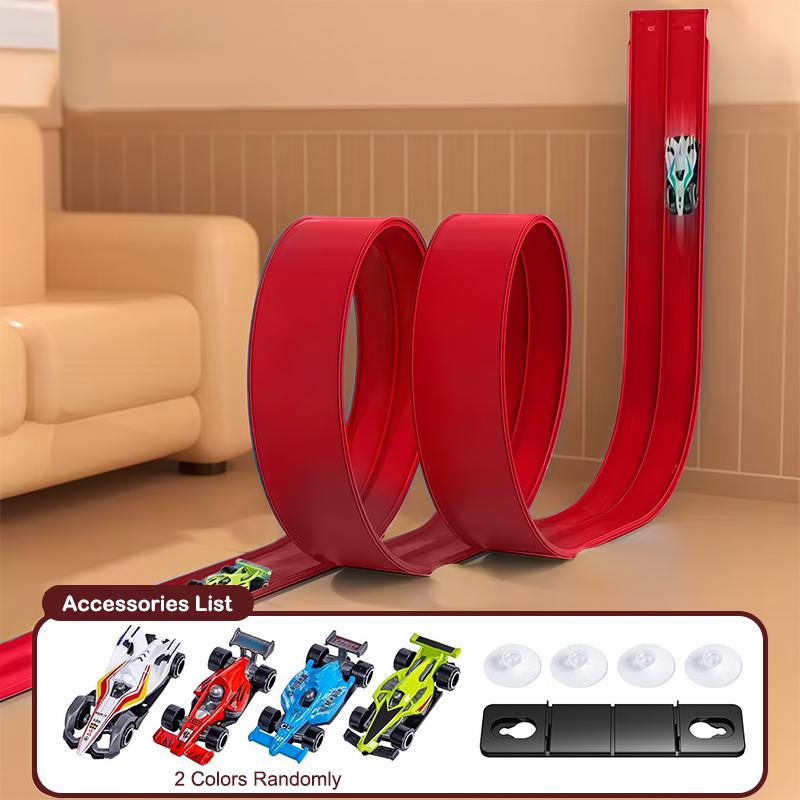 

Гибкий гоночный трек 13,5 футов для детей, гоночный трек с рампой на присосках и 2 маленькими гоночными машинками C