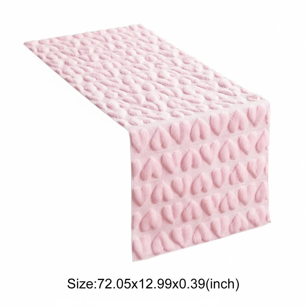 Soft Flannel Long Table Runner Valentine Day Faux Fur Table Runner Plush Jacquard Heart Desk Runner for Festive Holiday Decor