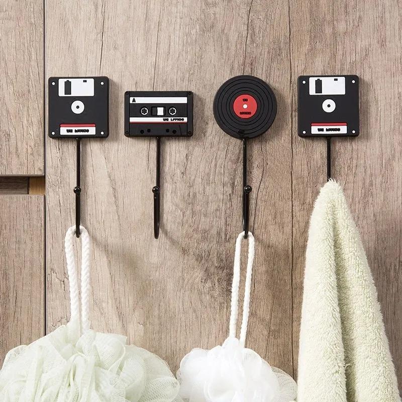 Retro Records Magnetic Tape Wall Hook Hanger kitchen doors back hooks Storage Shelf Dishcloth Rack Towel Holder Home Decor