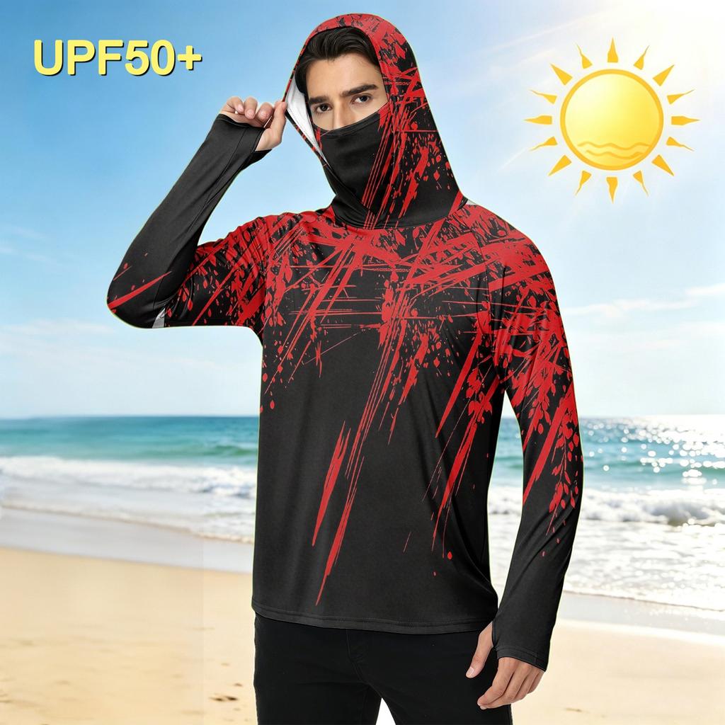 Men's Casual Outdoor Hooded Long Sleeve Sun Protection Shirt Lightweight Breathable Quick Dry Activewear Top for Sports Hiking