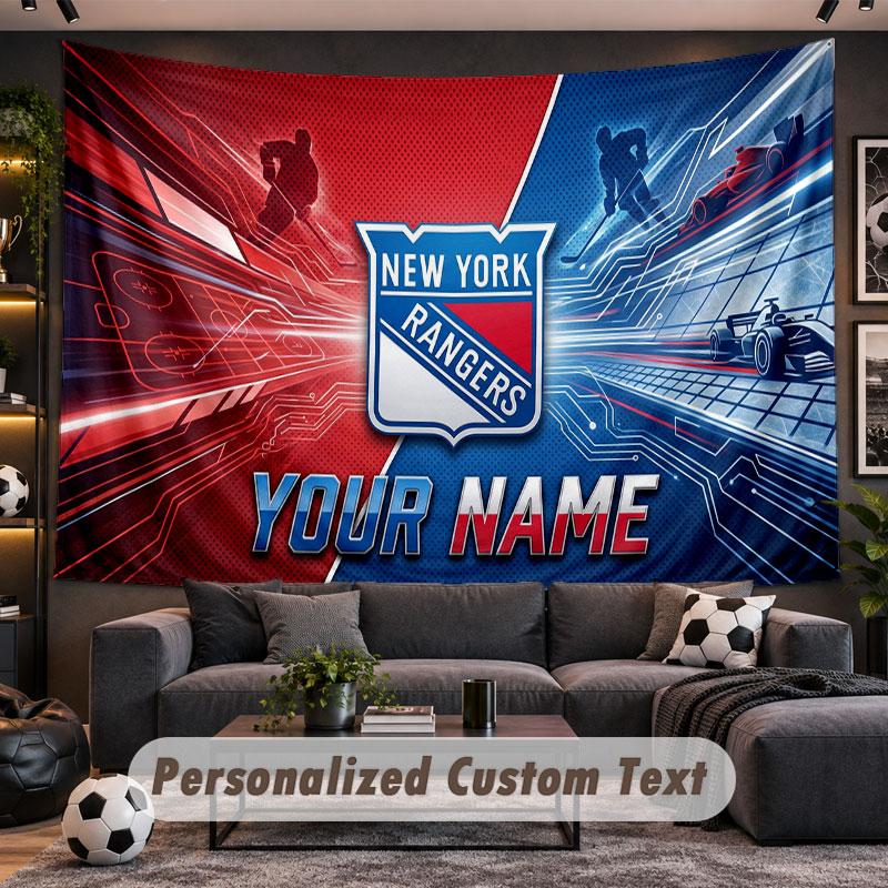 Wall Hanging Tapestry Custom NameNew York Rangers Pattern Personalized Printed Fabric Wall Decor