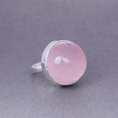 Rose Quartz Round Gemstone Ring, Statement Ring, Bezel Ring, Round Cabochon Ring, Handmade Jewelry, Ring For Women