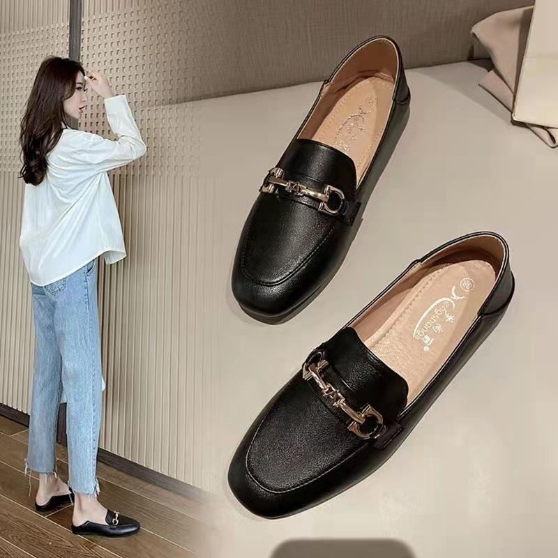 

Single shoes women s real soft leather shoes women s one-pedal non-slip flat-bottomed casual soft-soled lazy Doudou shoes 40
