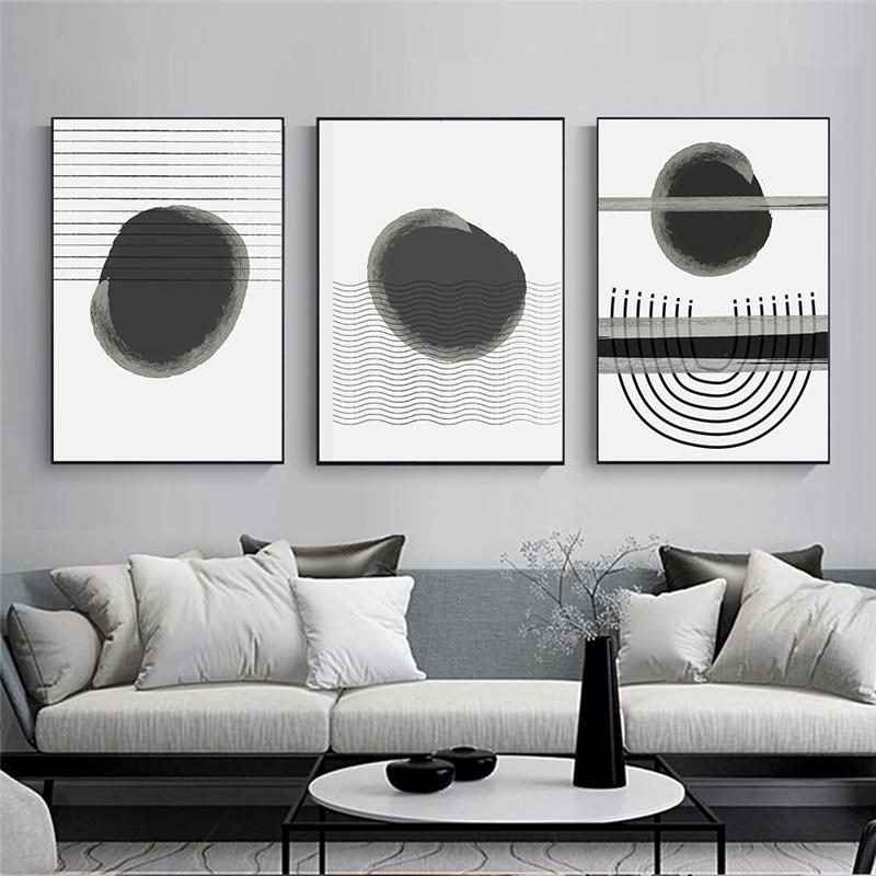 Geometric Abstract Canvas Painting Black Ink Line Wall Art Poster and Print Pictures Noridc Minimalism Living Room Home Decor