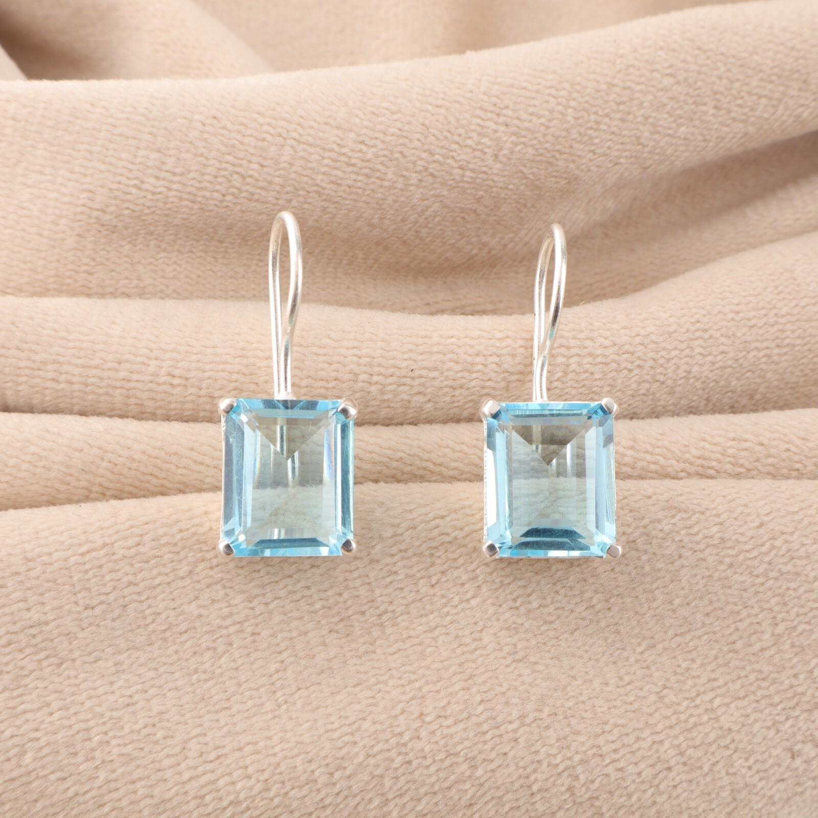 

Натуральный камень Небесно-голубой Топаз 925 Проба Стерлинговое серебро Ювелирные изделия Ручной работы Серьги 1.06 EE-167-7