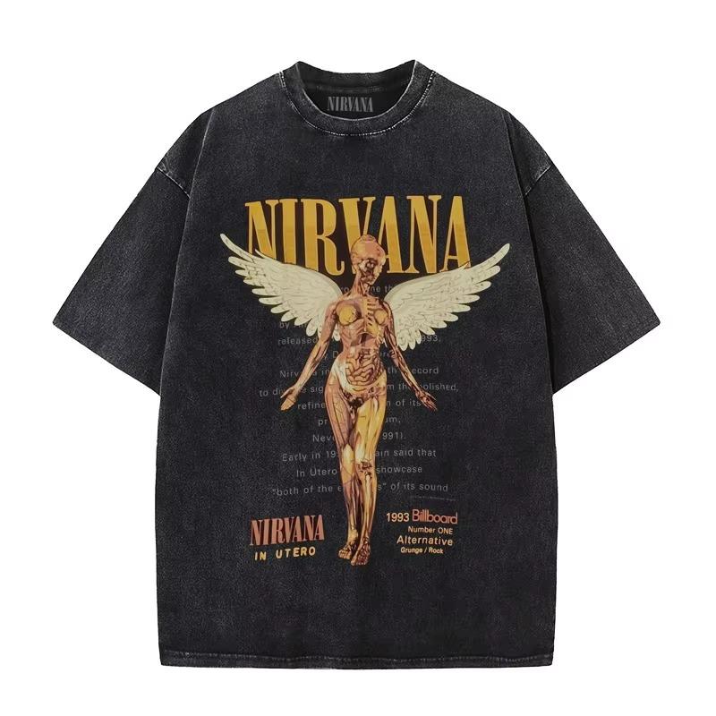 

Nirvana Рок-гурт Чоловіча футболка In Utero з принтом альбому, оверсайз, зістарена, повсякденна, вільна, вуличний стиль, жіноча футболка L