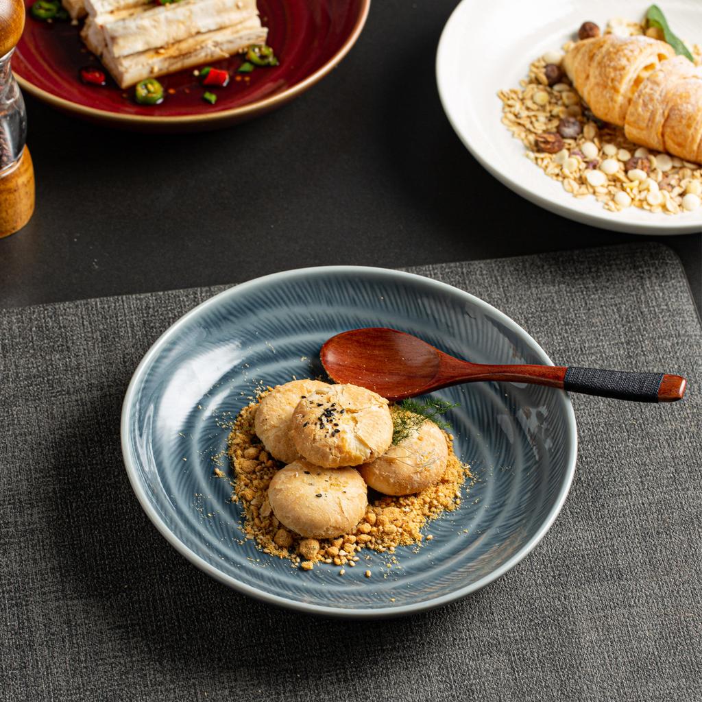 Japanese Ceramic Deep Plate Retro Dinner Plate Round Plate Household Dish Plate High Value Soup Plate Restaurant Pasta Plate Salad Plate