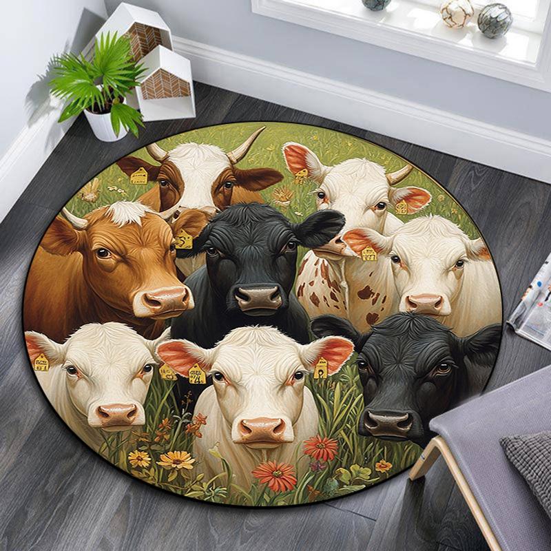 

Cows in a Garden Round Area Rug,Carpet Rug for Living Room Bedroom Sofa Playroom Decor,Non-slip Floor Mat 80cmx80cm
