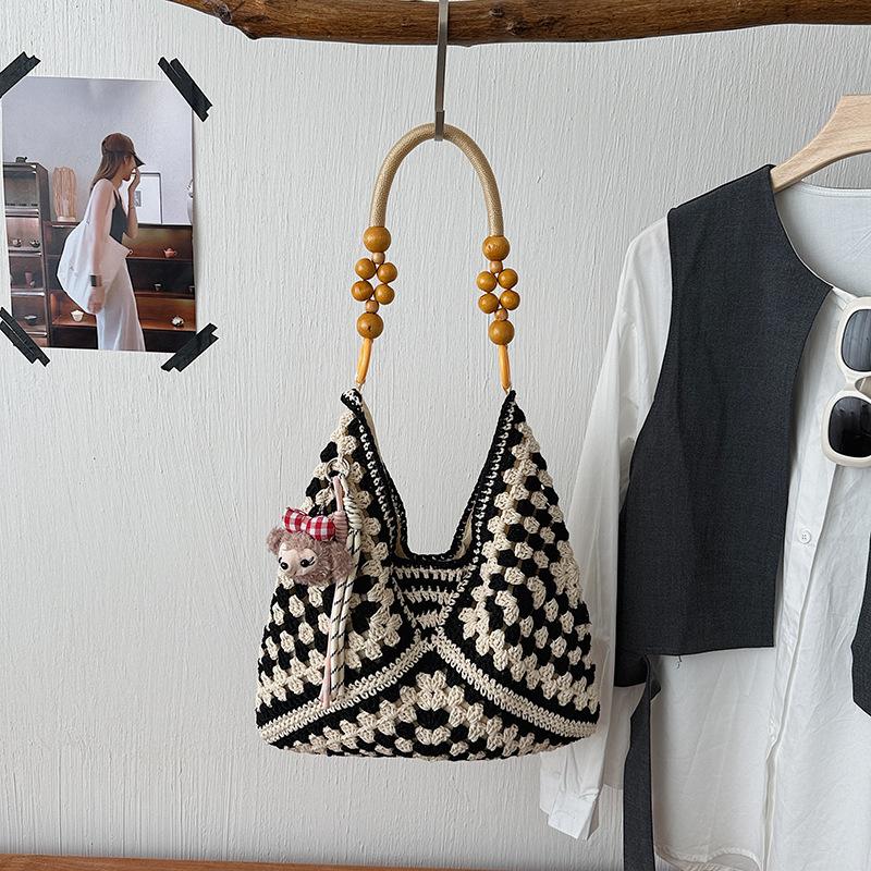 Knitted Bag with Openwork Crochet Pattern Sporty Single shoulder Tote Bag