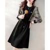 Autumn dress 2025 new autumn loose version splicing skirt long sleeve tether waist thin dress
