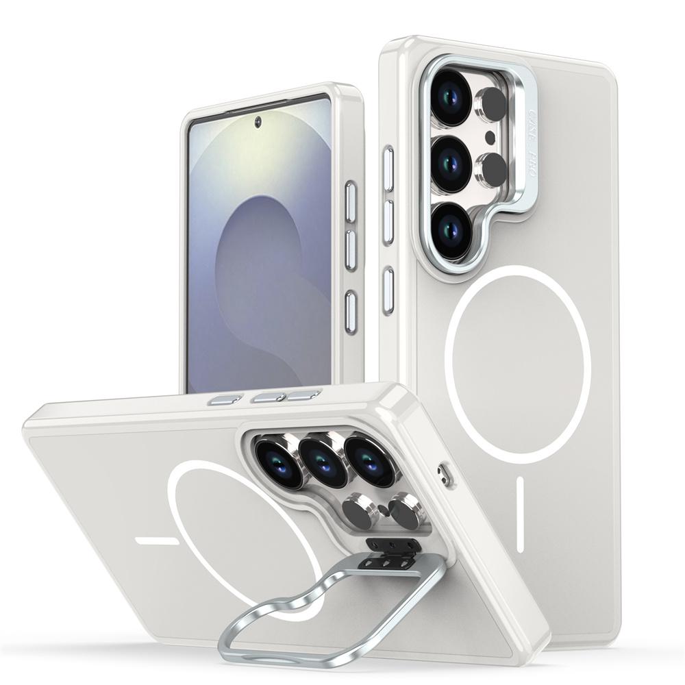 Silicone For Magsafe Magnetic Metal Lens Stand Case For Samsung Galaxy S25 Ultra S24 S23 Plus FE A06 A07 A16 A17 A26 5G Cover
