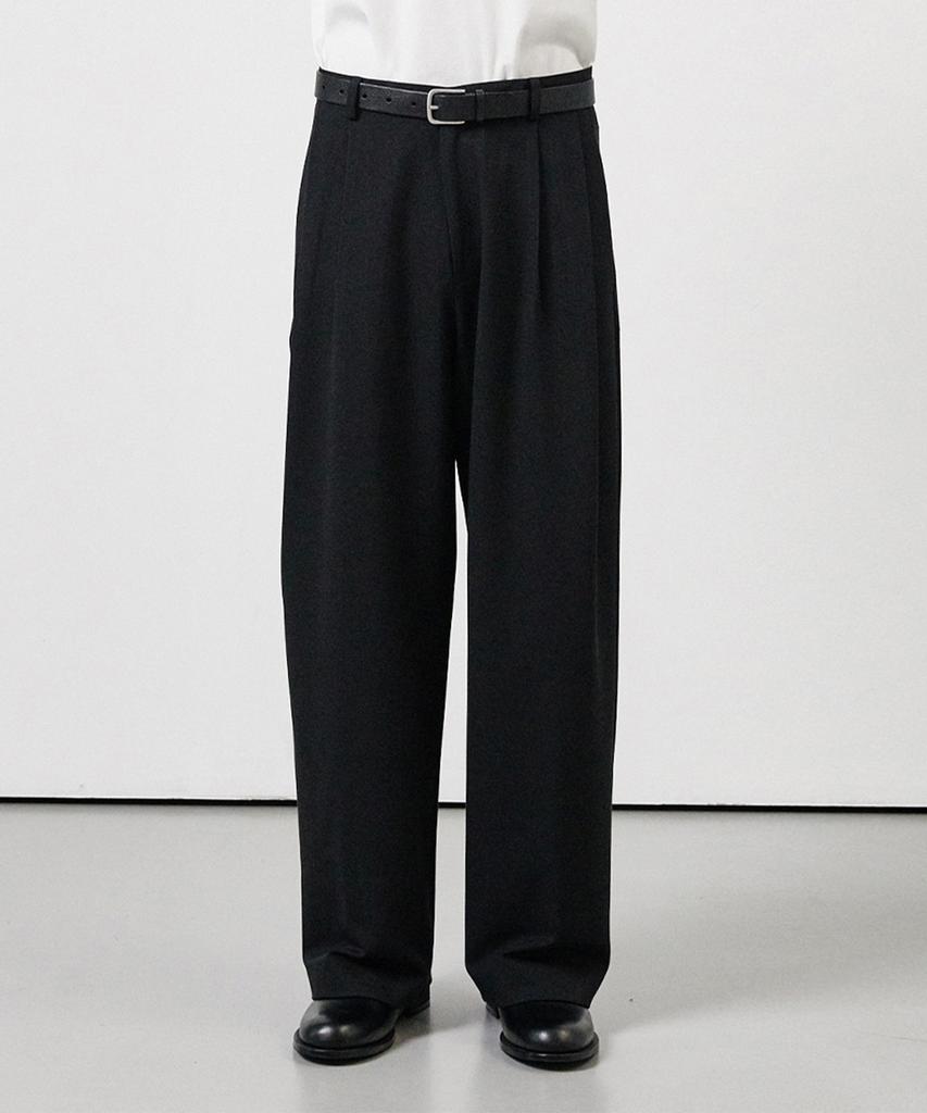 WHOLOVESART [Summer Fabric Added] Double-Pleat Wide Slacks Black