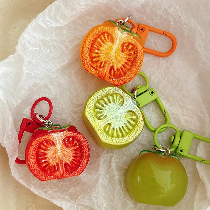 3D Red Tomato Keychain Resin Fruit Charm Cute Pendant For Phone Case/Bag Ideal Birthday Gift For Women And Girls