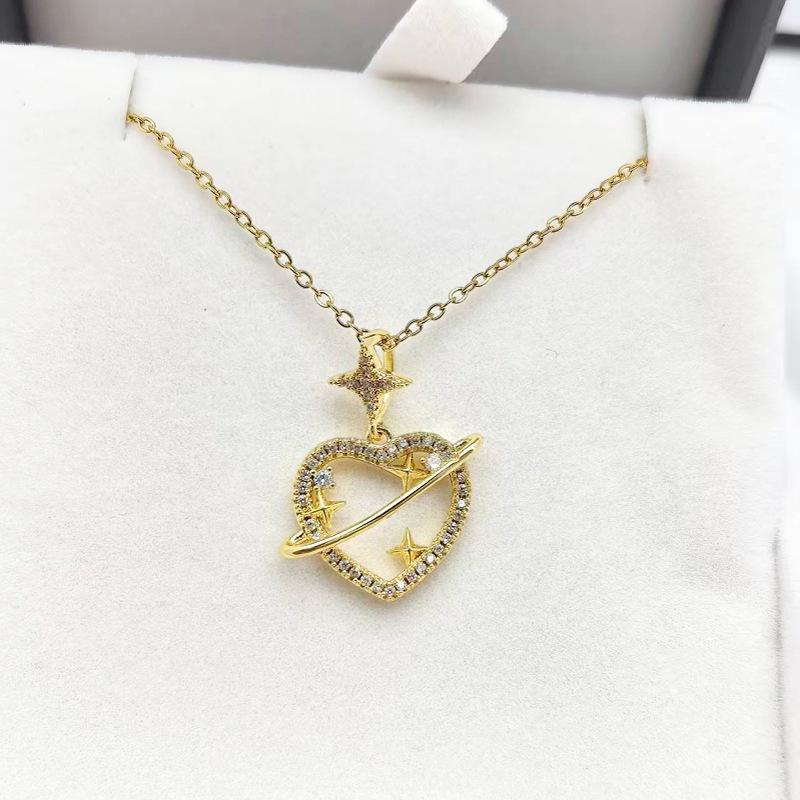

1 Pcs Heart Shape with Rhinestones Copper Pendant Steel Necklace Clavicle Chain Women s Girls Elegant Accessories