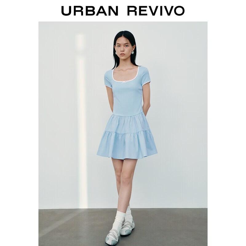 UR2026 Women s Casual U-Neck Colorblock Ruched Mini Dress XL