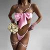 Elegant European & American Bow Hollow-Out Lingerie 3-Piece Underwire Set