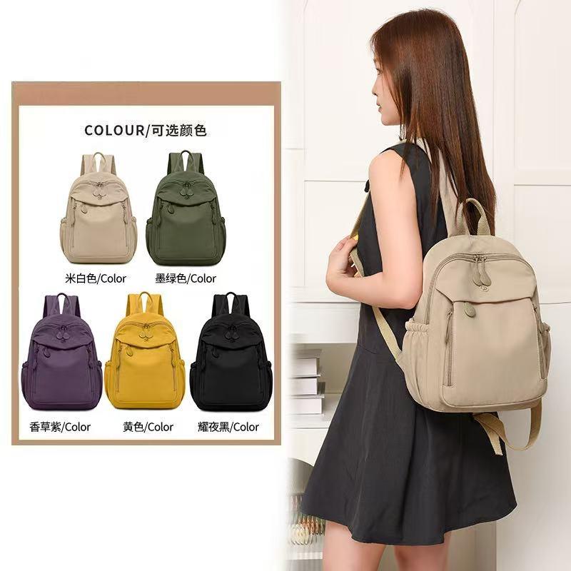 Schoolbag1011 Casual Ladies Backpack Travel Lightweight Simple Nylon School Bag Solid Color Large Capacity Travel Backpack