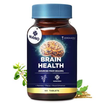 ZEROHARM Brain Booster Supplement| With Brahmi, Ginkgo Biloba, Ashwagandha, Shankhpushpi | Cognitive Support & Concentration | Memory Booster for