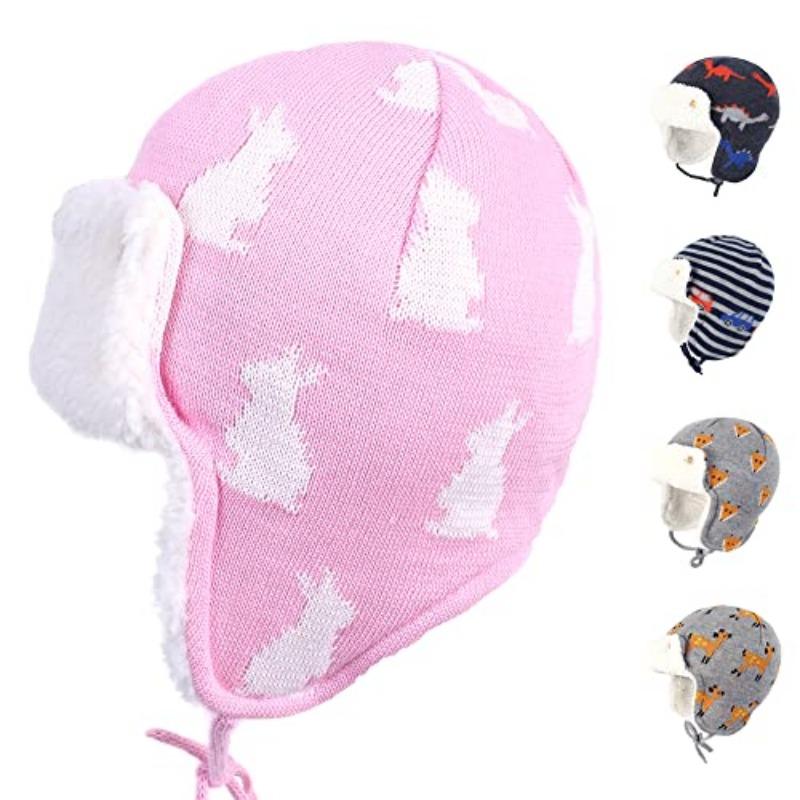 Gajaous Baby Boys Girls Winter Animals Earflap Beanie Hat Kids Infant Dinosaur Fox Pattern Fleece Lining Warm Hat