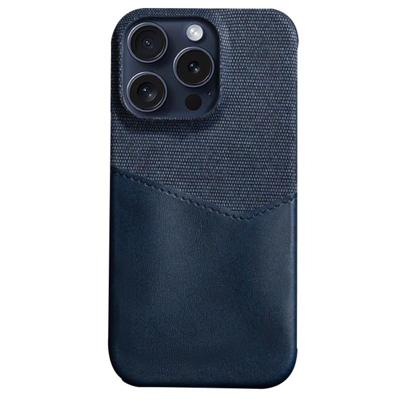 For iPhone 16 Pro Case PU Leather Card Slot Cloth Texture Hard PC Phone Cover