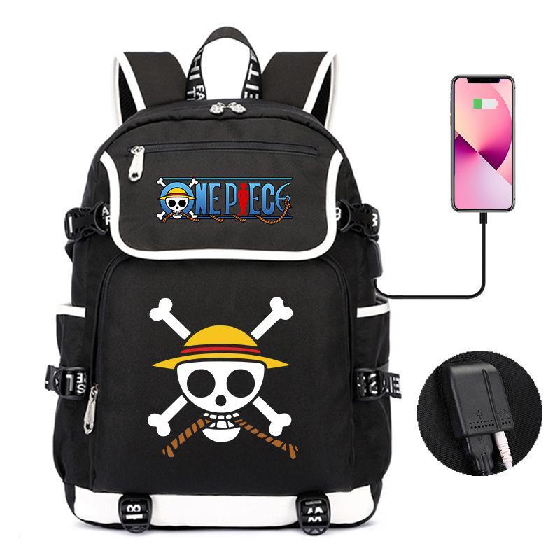 Mochila Padrão Desenho Animado Japonês Peça Única Grande Capacidade Bolsa de Estudante Bolsa para Computador USB Bolsa de Viagem