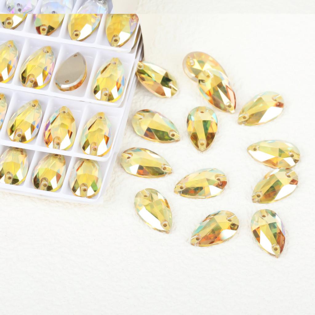 K9 Weichen Glass Boutique Hand-Sewn Drill Flat Bottom Double Hole Water Drop Flat Buckle Ab Special-Shaped Colored Diamond Diy/Double Hole Gem Drill