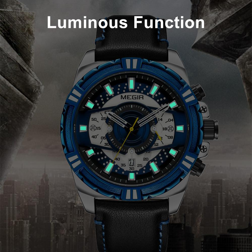 New Watches Men Luxury Brand MEGIR Chronograph Men Sports Watches Waterproof Leather Quartz Men's Watch Relogio Masculino