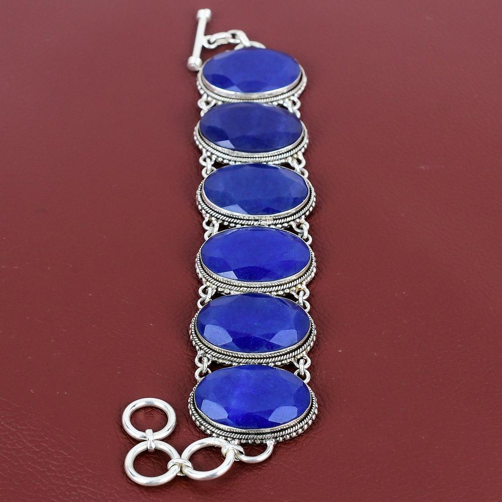 Faceted Blue Sapphire Bracelet 925 Sterling Silver Bracelet Handmade Jewelry Adjustable Chain Bracelet Gemstone Vintage Jewelry Wedding Gift